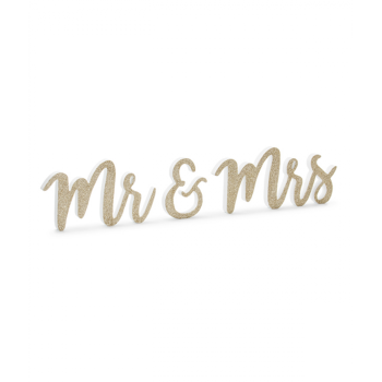 MR & MRS Holzschild in Gold